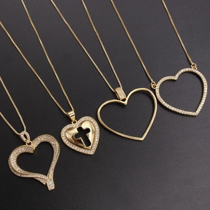 Elegant 18k gold plated heart necklaces with zircon stones in four diverse styles