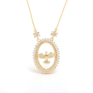 Collier Pendentif Oiseau Saint Esprit en Cuivre Avec Zirconia AAA Incrusté Chaîne Vénitienne Dorée Bijoux Colombe de la Paix Femme