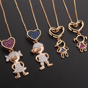 Collana con Pendente Cartoon Ragazzo Ragazza in Rame Placcato Oro 18K con Zirconia Intarsiata Gioielli alla Moda per Donna Bambini