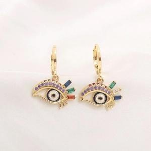 Orecchini in Zirconia con Occhio Turco e Ciglia Placcati Oro 18K Perno in Argento Sterling 925 Orecchini a Cerchio Mano di Fatima