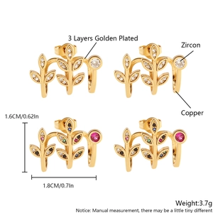 Exquisite 18K Gold Plated Leaf Stud Earrings For Women Copper Zirconia Inlaid Nature Inspired Leaf Jewelry Accessory Gift