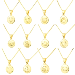 Chinesische Tierkreiszeichen Rund Anhänger Halskette Gold Silber Plattiert Kupfer Für Unisex Mode Schmuck Geschenk Geburtstag Thema