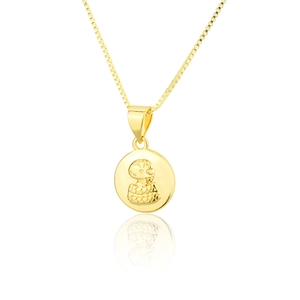 18k gold-plated necklace with a round zodiac snake pendant and fine box chain