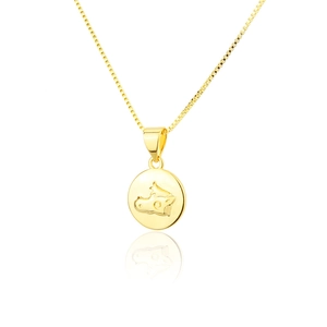 18k gold plated ox zodiac necklace featuring a polished round pendant on a box chain