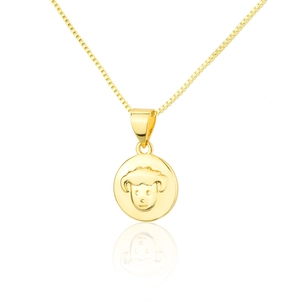 18k gold plated necklace featuring a round cartoon sheep pendant with fine chain