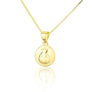 18k gold plated box chain necklace featuring a cute cartoon pig zodiac pendant on white