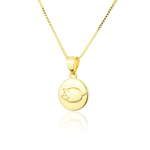 Golden box chain necklace featuring a cute cartoon pig zodiac pendant with 18k plating