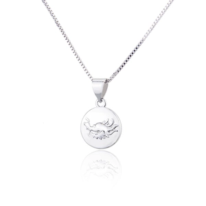 Silver zodiac dragon pendant necklace with polished box chain and circular medallion