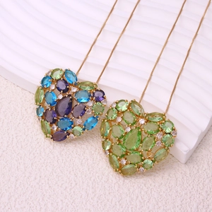 Luxury 18k gold plated heart necklace with colorful zircon gemstones and diamond accents