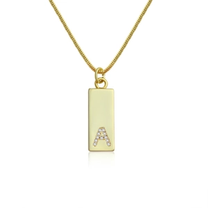 Mode Kupfer Gold Plattiert Rechteck Alphabet Halskette Für Damen Strass Eingelegter Buchstabe Anhänger Schmuck Minimalistisch Alltag