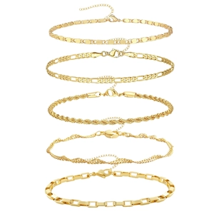 Minimalista Aleación Bañado en Oro 18K Cadena Pulsera para Mujeres Hombres Conjunto en Capas Figaro Box Rope Link Chain Joyería Accesorio