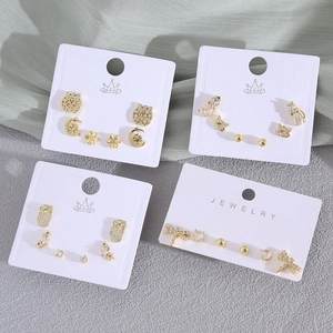 Gold Plated Copper Stud Earrings Set For Women Cute Animal Owl Cat Dragonfly Crab Rhinestone Inlaid Small Jewelry Earring Kit