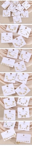 Détail de parures de boucles d'oreilles dorées avec zircon et perles sur cartes