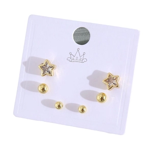 Set di 6 orecchini a lobo placcati oro con stelle in zirconia e sfere dorate minimaliste