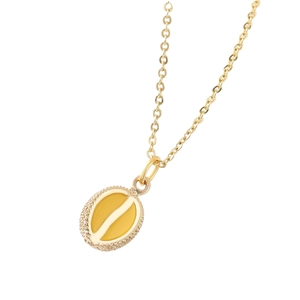Goldene Halskette mit Kaffeebohnen-Anhänger, gelber Emaille und feiner Detailgravur