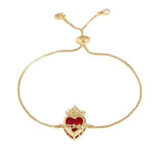 Golden crown red heart sacred heart cross bracelet with adjustable drawstring chain