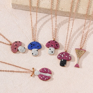 Collar con Colgante de Seta Mariquita Copa de Cóctel de Acero Inoxidable con Diamantes de Imitación Joyería de Moda para Mujer