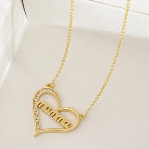 Vergulde Koperen Hart Mamma Letter Hanger Halsketting Minimalistische Zirkonia Ingelegde Ketting Voor Moederdag Vrouwen Cadeau