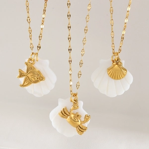 Gold Plated Stainless Steel Shell Marine Life Pendant Necklace For Women Summer Beach Starfish Conch Sea Turtle Charm Jewelry