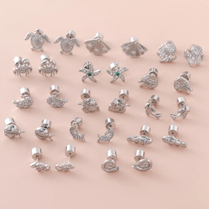 Meeresfrüchte Zirkonia Eingelegt Kupfer Ohrstecker Mit 925 Sterling Silber Ohrstecker-Stift Schildkröte Delfin Für Damen