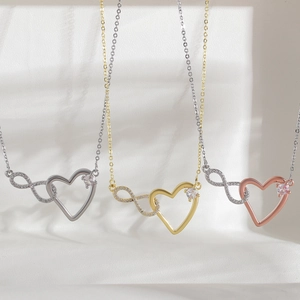 18K Gold Plated Copper Heart Infinity Necklace For Women Interlocking Zirconia Pendant Adjustable Daily Jewelry Neckpiece