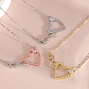 18k gold plated infinity heart necklace in gold silver and rose gold color set