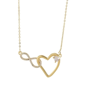 18k gold plated infinity heart necklace with micro-pave crystals on white background