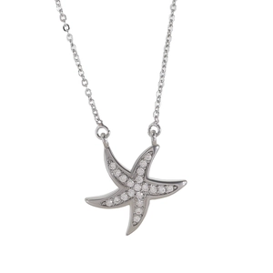Collana con ciondolo a stella marina con scintillanti zirconi su catena d'argento