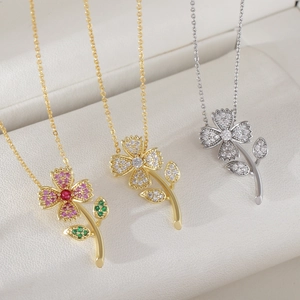Exquisite floral pendant necklaces with zircon inlay in gold and silver plating