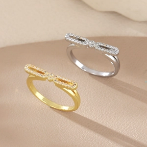 Luxus Kupfer Zirkonia Schleife Offener Ring Für Damen 18K Gold Silber Plattiert Eleganter Schmetterlingsknoten Fingerring Mode Schmuck