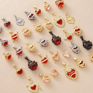 Gothic Heilig Hart Koper Zirkoon Hanger Religieus Hart Kruis Zwaard Charm Voor Sieraden Maken DIY Accessoires Vrouwen Cadeau