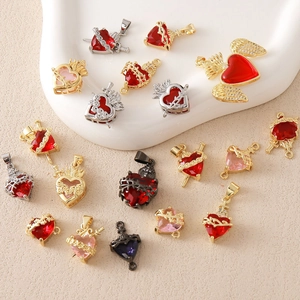 Vergulde hart- en kruisbedeltjes met zirkoon voor DIY vintage halsketting sieraden