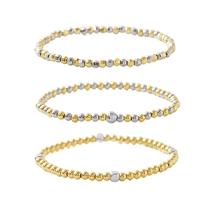 Dreiteiliges elastisches Perlenarmband-Set in Gold und Silber für stylisches Layering