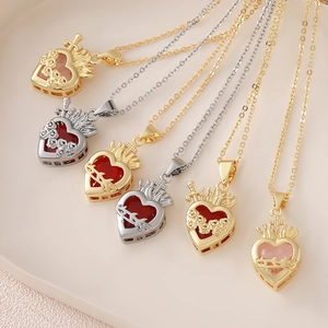 Gothic gold and silver plated heart necklaces with rose, thorn and crystal pendants