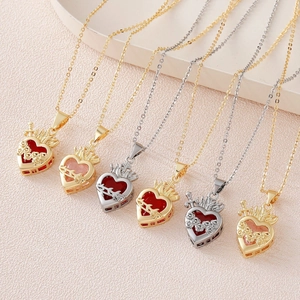 Gothic gold plated heart pendants with roses, thorns and swords on elegant chain necklace