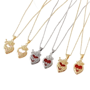 Gothic Sacred Heart pendant necklaces with thorns and flame in gold and silver finish