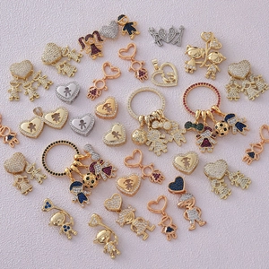 18k gold plated DIY jewelry pendants featuring heart frames and micro zircon boy girl charms