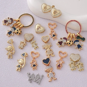 18k gold plated DIY jewelry pendants featuring micro-set zircon heart, boy and girl shapes