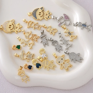 Copper Zirconia Cute Boy Pendant Charms For DIY Necklace Bracelet Making Minimalist Cartoon Skateboard Figure Jewelry Accessories