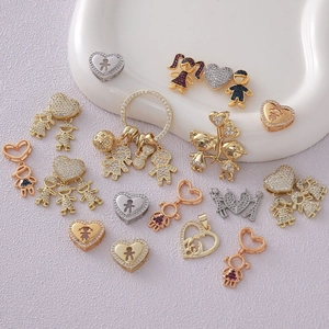 18k gold plated heart boy girl pendants with micro-pave cubic zirconia for DIY jewelry