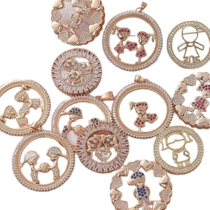 Ciondoli placcati oro 18k con sagome bimbi e zirconi per creazione gioielli DIY