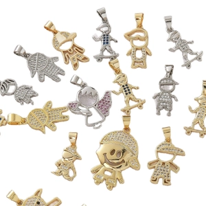 Copper boy and girl pendants with cubic zirconia for DIY jewelry making