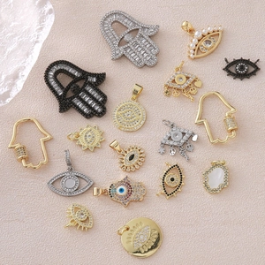 Copper Micro Pave Rhinestone Evil Eye Hamsa Hand Pendant Charms For DIY Necklace Bracelet Jewelry Making Accessories