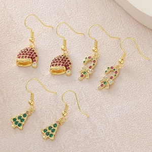 18k gold plated Christmas earrings set with sparkling Santa hat, candy cane and tree designs