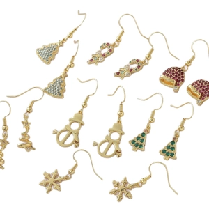 18k gold plated Christmas earrings set featuring snowman, snowflake, and tree charms
