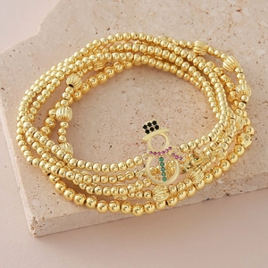 Bracciale multistrato placcato oro con ciondolo a forma di pupazzo di neve con pietre colorate