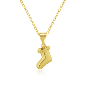 Detailed view of 18k gold plated Christmas stocking pendant on a classic cross chain