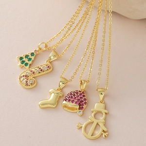 18k gold plated Christmas necklace set with tree snowman hat and candy cane pendants