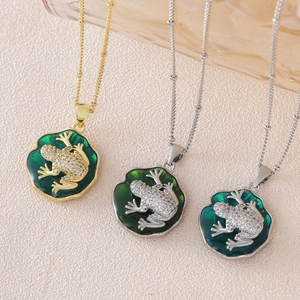 Enamel Lily Pad Frog Pendant Necklace Copper Gold Silver Plated Micro Set Zirconia Animal Jewelry For Women Fashion Accessory