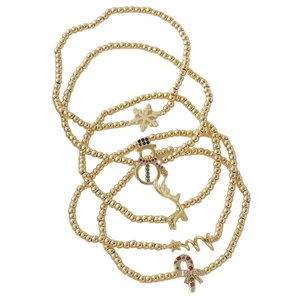 Conjunto de pulseras navideñas de oro de 18k con dijes de muñeco de nieve y reno
